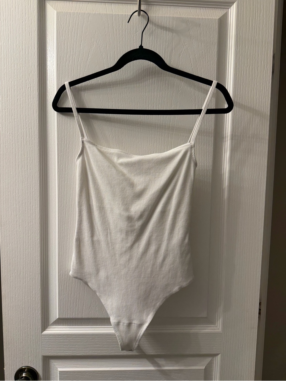 Abercrombie & Fitch White Ribbed Spaghetti Strap Bodysuit